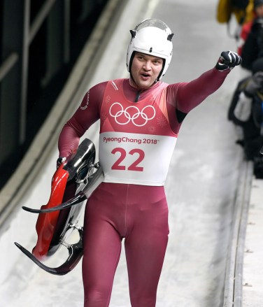 Stepan Fedorov
Luge - PyeongChang 2018 Olympic Games, Daegwallyeong-Myeon, Korea - 11 Feb 2018
Olympic Athlete of Russia Stepan Fedorov reacts at the finish line during the final run of the Men's Luge Singles competition at the Olympic Sliding Centre during the PyeongChang 2018 Olympic Games, South Korea, 11 February 2018.