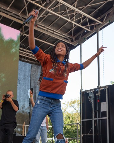 New York Climate Strike as part of Global Climate Strikes. 20 Sep 2019 Pictured: NEW YORK, NY - SEPTEMBER 20: Willow Smith performs on stage during NYC Climate Strike rally and demonstration at Battery Park on September 20, 2019 in New York, NY. Photo credit: Ron Adar / M10s / MEGA TheMegaAgency.com +1 888 505 6342 (Mega Agency TagID: MEGA509499_046.jpg) [Photo via Mega Agency]