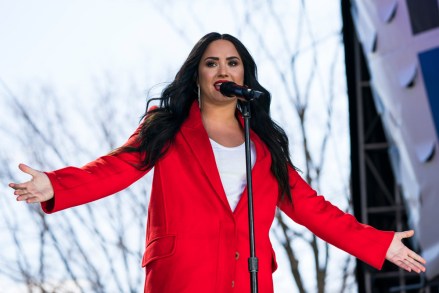 Demi Lovato
March For Our Lives, Washington, USA - 24 Mar 2018
Performer Demi Lovato sings 'Skyscraper  during the March For Our Lives in Washington, DC, USA, 24 March 2018. March For Our Lives student activists demand that their lives and safety become a priority, and an end to gun violence and mass shootings in our schools