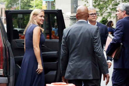 Vanessa Trump, left, leaves court following a divorce hearing she attended with her husband Donald Trump Jr., in New York. The Trumps were married in 2005 and have five children
Donald Trump Jr Divorce, New York, USA - 26 Jul 2018