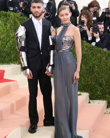 Katy Perry, Jessica Chastain, FKA Twigs (L) and Robert Pattinson, Nicki Minaj, Madonna, Kristen Stewart arrive at the 2016 Met Gala, Costume Institute Benefit at The Metropolitan Museum of Art celebrating the opening of Manus x Machina: Fashion in an Age of Technology. Pictured: Gigi Hadid and Zayn Malik,Gigi HadidZayn MalikKaty PerryJessica ChastainFKA Twigs (L)Robert PattinsonNicki MinajKristen StewartMadonnaRef: SPL1274189 020516 NON-EXCLUSIVEPicture by: SplashNews.comSplash News and PicturesLos Angeles: 310-821-2666New York: 212-619-2666London: +44 (0)20 7644 7656Berlin: +49 175 3764 166photodesk@splashnews.comWorld Rights