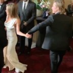 *EXCLUSIVE* "Oh, WOW!'' Brad Pitt is beaming as he greets ex Jennifer Aniston backstage at the SAG awards