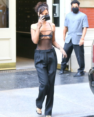 New York City, NY  - Sexy brunette Bella Hadid steps out to VMA event in sheer top.Pictured: Bella HadidBACKGRID USA 28 AUGUST 2020 BYLINE MUST READ: T.JACKSON / BACKGRIDUSA: +1 310 798 9111 / usasales@backgrid.comUK: +44 208 344 2007 / uksales@backgrid.com*UK Clients - Pictures Containing ChildrenPlease Pixelate Face Prior To Publication*