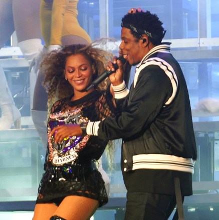 Beyonce runs her fingers through Jay-Z's new hairdo as he makes a surprise appearance at 2018 Coachella Music Festival in Indio, CAPictured: Beyonce, Jay-ZRef: SPL1683055 150418 Picture by: BeyZ/Splash NewsSplash News and PicturesLos Angeles:310-821-2666New York:212-619-2666London:870-934-2666photodesk@splashnews.com