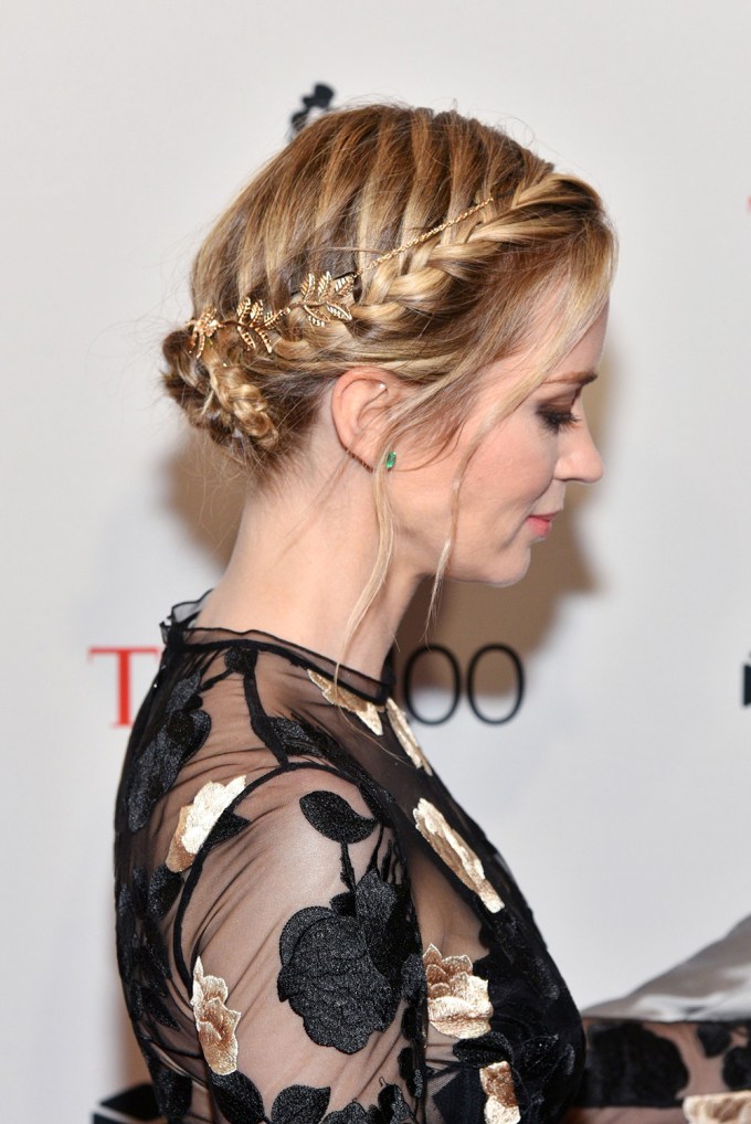 Braided Updo — See Emily Blunt’s Hair At Time 100 Gala – Hollywood Life