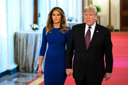 US President Donald J. Trump (R) and First Lady Melania Trump (L) prepare to award the Presidential Medal of Freedom to seven individuals in the East Room of the White House in Washington, DC, USA, 16 November 2018. The medal is the nation?s highest civilian honor, and awarded at the discretion of the President.Trump awards Presidential Medal of Freedom at White House, Washington, USA - 16 Nov 2018