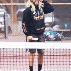 Pete Wentz is spotted with blonde hair while playing tennis in his Los Angeles neighborhood
