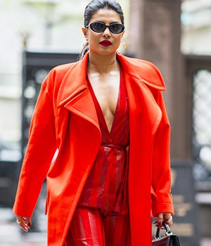 Priyanka Chopra is seen wearing all red Alejandro Alonso Rojas top and pants with a Vivienne Westwood jacket and Christian Louboutin shoes in MidtownPictured: Priyanka ChopraRef: SPL1687325 250418 Picture by: Peter Parker/Splash NewsSplash News and PicturesLos Angeles:310-821-2666New York:212-619-2666London:870-934-2666photodesk@splashnews.com