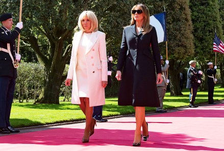 US First Lady Melania Trump (L) and Brigitte Macron (R) attend the French - USA Commemoration marking the 75th anniversary of the Allied landings on D-Day at the Normandy American Cemetery and Memorial in Colleville-sur-Mer, France, 06 June 2019. World leaders are attending memorial events on 06 June in Normandy, France to mark the 75th anniversary of the D-Day landings, which marked the beginning of the end of World War II in Europe.75th anniversary of the Allied landings on D-Day, Colleville-Sur-Mer, France - 06 Jun 2019