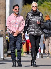 EXCLUSIVE: Brigitte Nielsen & Husband Mattia Dessì are seen out for a walk in Studio City. 27 Feb 2023 Pictured: Brigitte Nielsen, Mattia Dessì. Photo credit: @CelebCandidly / MEGA TheMegaAgency.com +1 888 505 6342 (Mega Agency TagID: MEGA948466_002.jpg) [Photo via Mega Agency]