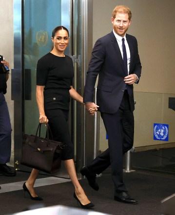 Britain's Prince Harry, Duke of Sussex (R) and his wife Meghan, Duchess of Sussex arrive at the United Nations for the 2020 UN Nelson Mandela Prize at the United Nations (UN) headquarters in New York, New York, USA, 18 July 2022 Nelson Mandela International Day is observed on 18 July every year.  Britain's Prince Harry and Meghan Markle visit United Nations to mark Nelson Mandela Day, New York, USA - 18 Jul 2022