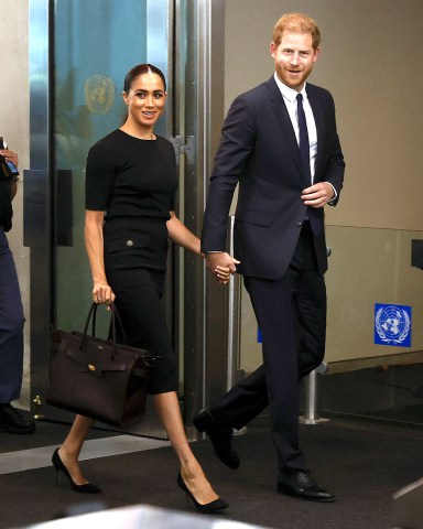Britain's Prince Harry, Duke of Sussex (R) and his wife Meghan, Duchess of Sussex arrive at the United Nations for the 2020 UN Nelson Mandela Prize at the United Nations (UN) headquarters in New York, New York, USA, 18 July 2022. Nelson Mandela International Day is observed on 18 July every year.
Britain's Prince Harry and Meghan Markle visit United Nations to mark Nelson Mandela Day, New York, USA - 18 Jul 2022