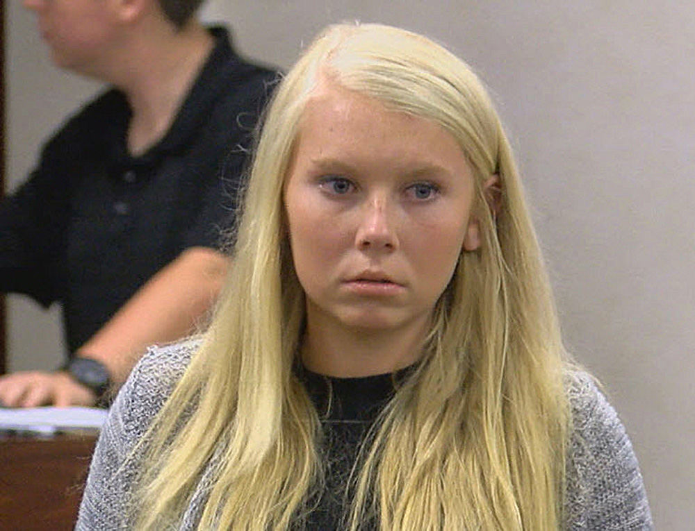 In this Friday, July 21, 2017 file photo, Brooke Skylar Richardson makes her first court appearance in Franklin Municipal Court in Franklin, Ohio. A prosecutor says Skylar whose newborn infant's remains were found buried outside her home in southwest Ohio has been indicted on charges of aggravated murder and other offenses.Warren County Prosecutor David Fornshell says a grand jury Friday, Aug. 4, 2017 also indicted Brooke Skylar Richardson on charges of involuntary manslaughter, child endangering, tampering with evidence and gross abuse of a corpse in the May death. (FOX19 NOW/Michael Buckingham via AP, File)