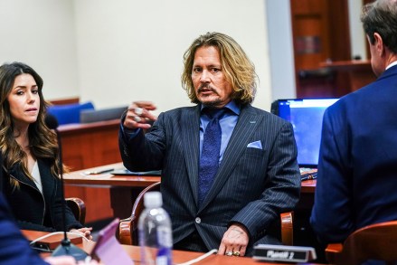 Actor Johnny Depp talks in the courtroom at the Fairfax County Circuit Courthouse in Fairfax, Va., . Actor Johnny Depp sued his ex-wife Amber Heard for libel in Fairfax County Circuit Court after she wrote an op-ed piece in The Washington Post in 2018 referring to herself as a "public figure representing domestic abuse
Depp Heard Lawsuit, Fairfax, United States - 14 Apr 2022