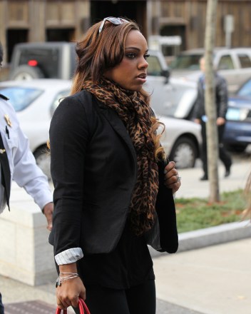 Shayanna Jenkins arriving at the Fall River Superior Court on November 6, 2013. She is accused of throwing evidence away and lying to the Grand Jury in the trial of Aaron Hernandez, the former New England Patriot. She pleaded not guilty last month.Pictured: Shayanna JenkinsRef: SPL644985  061113  Picture by: Ryan Miner / Splash NewsSplash News and PicturesLos Angeles:310-821-2666New York:212-619-2666London:870-934-2666photodesk@splashnews.com