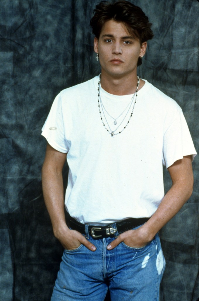 Johnny Depp in a white T-shirt