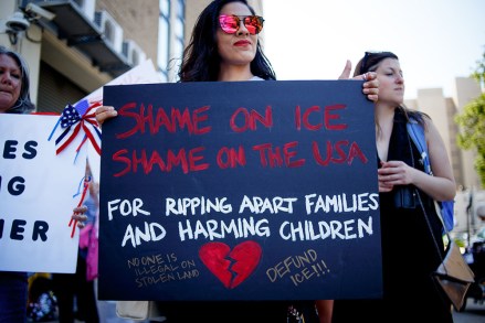 Protestors participate in a rally organized by Families Belong Together, speaking out against the Trump administration's policies separating immigrant families across from one of the city's Immigration and Customs Enforcement (ICE) offices.
Families Belong Together Rally, Philadelphia, USA - 14 Jun 2018