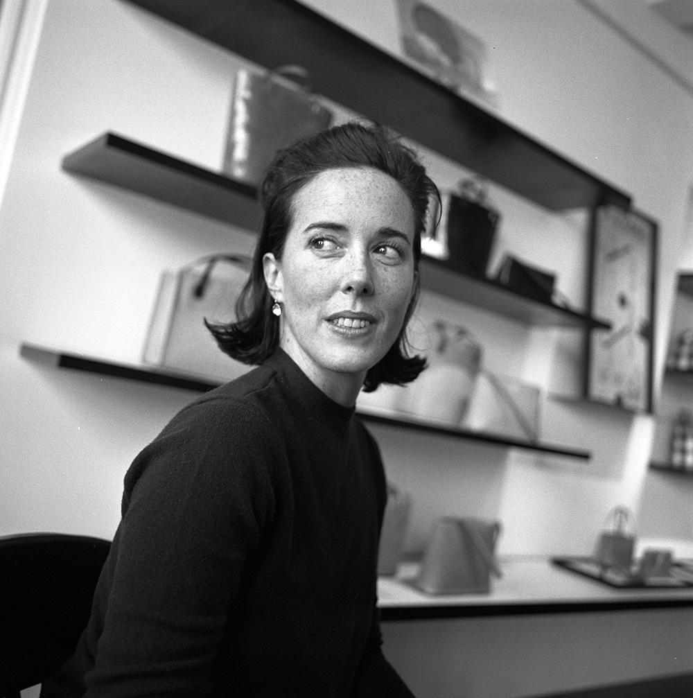 Handbag designer Kate Spade being interviewed in her New York showroom
Kate Spade, New York