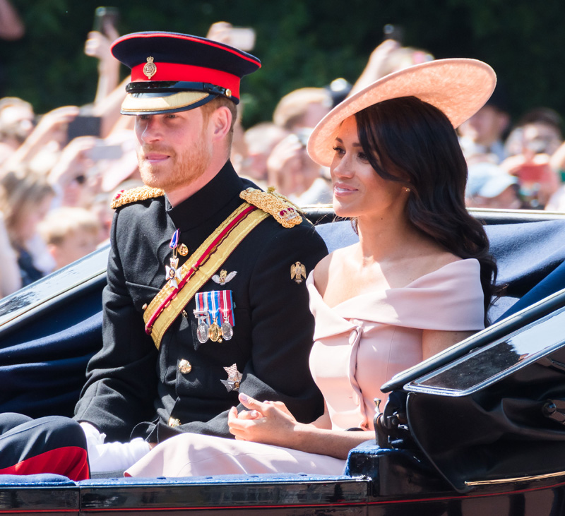 Prince Harry and Meghan Duchess of SussexTrooping the Colour ceremony, London, UK - 09 Jun 2018 Celebration marking The Queen's official birthday, during which she inspects troops from the Household Division as they march in Whitehall, before watching a fly-past from the balcony at Buckingham Palace.