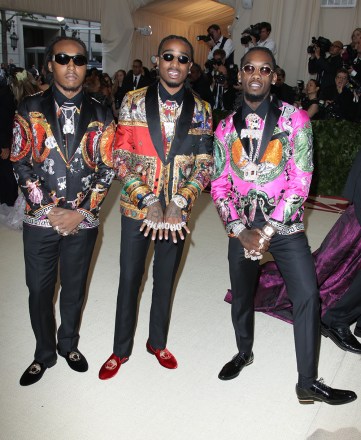 Migos - Quavo, Offset, TakeoffThe Metropolitan Museum of Art's Costume Institute Benefit celebrating the opening of Heavenly Bodies: Fashion and the Catholic Imagination, Arrivals, New York, USA - 07 May 2018WEARING VERSACE