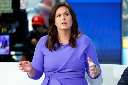 Fox News contributor Sarah Huckabee Sanders makes her first appearance on the "Fox & friends" television program in New York, Friday, Sept. 6, 2019. Sanders has been hired to provide political commentary and analysis across all Fox News properties, including Fox News Channel, Fox Business Network and the radio and podcast division. (AP Photo/Richard Drew)