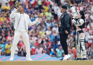 Editorial use only
Mandatory Credit: Photo by Felipe Trueba/EPA-EFE/Shutterstock (9762131dm)
(L-R) US actor and singer Will Smith, US singer Nicky Jam and  Kosovar singer Era Istrefi   perform before the FIFA World Cup 2018 final between France and Croatia in Moscow, Russia, 15 July 2018.
(RESTRICTIONS APPLY: Editorial Use Only, not used in association with any commercial entity - Images must not be used in any form of alert service or push service of any kind including via mobile alert services, downloads to mobile devices or MMS messaging - Images must appear as still images and must not emulate match action video footage - No alteration is made to, and no text or image is superimposed over, any published image which: (a) intentionally obscures or removes a sponsor identification image; or (b) adds or overlays the commercial identification of any third party which is not officially associated with the FIFA World Cup)
Final France vs Croatia, Moscow, Russian Federation - 15 Jul 2018
