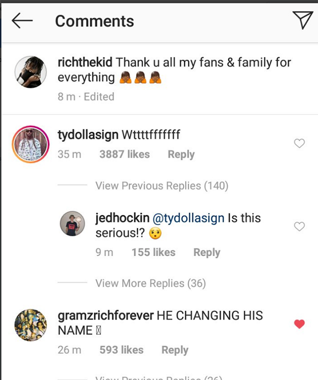 Rich the Kid Manager Comment