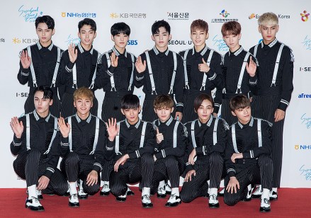 27 November 2016 - Seoul, South Korea : South Korean K-Pop boys group Seventeen, attend a photo call for before their live concert "2016 Super Seoul Dream Concert" in Seoul, South Korea on November 27, 2016. Photo Credit: Lee Young-ho *** Please Use Credit from Credit Field ***