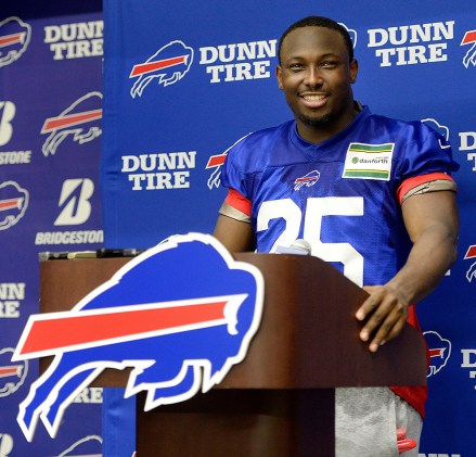 Buffalo Bills running back LeSean McCoy (25) speaks to the media after the team's NFL football practice in Orchard Park, N.Y
Bills Football, Orchard Park, USA - 12 Jun 2018