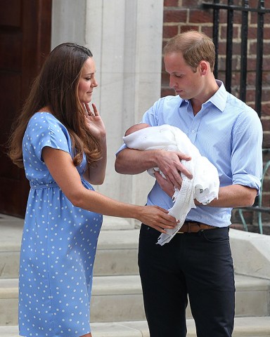 Catherine Duchess of Cambridge and Prince William at St Mary's Hospital with newborn son Prince George Catherine Duchess of Cambridge gives birth to a baby boy, London, Britain - 23 Jul 2013