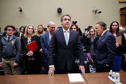 Michael Cohen (C), former attorney for U.S. President Donald J. Trump, waits to testify before the House Oversight and Reform Committee in the Rayburn House Office Building in Washington, DC, USA, February 27, 2019. Cohen is due to testify before three congressional committees for three days.  Lawmakers plan to grill the convicted felon over the Trump Tower Moscow project, and Cohen's facilitation of silent money payments to two women who claimed to have had affairs with Trump before he took office.Michael Cohen testifies before the House Oversight and Reform Committee, Washington, USA - February 27, 2019