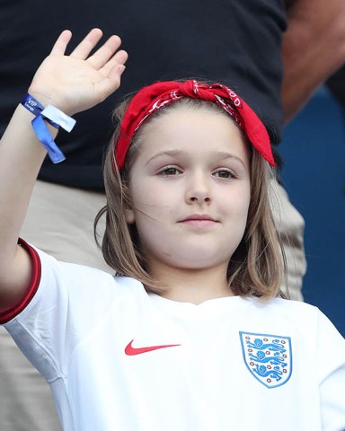Editorial use onlyMandatory Credit: Photo by Dave Shopland/BPI/Shutterstock (10323057t)Harper Beckham daughter of David Beckham waves in the standsNorway v England, FIFA Women's World Cup 2019, Quarter Final, Football, Stade Oceane ,Le Havre, France - 27 Jun 2019