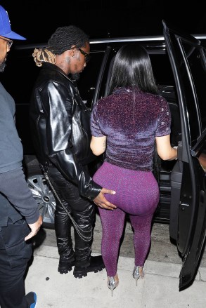 Santa Monica, CA - *EXCLUSIVE* - Cardi B gets off to an early start celebrating her 29th birthday with husband Offset and family at Giorgio Baldi in Santa Monica.  Cardi is very lively as she steps out stunning in an all-purple monochromatic look.  Pictured: Cardi B, Offset BACKGRID USA 11 OCTOBER 2021 USA: +1 310 798 9111 / usasales@backgrid.com UK: +44 208 344 2007 / uksales@backgrid.com *UK Clients - Images containing children Please pixelate face before post *