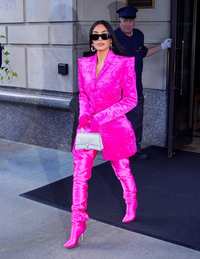 Kim Kardashian In Bright Pink Blazer