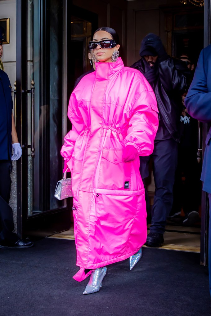 Kim Kardashian In Bright Pink Coat