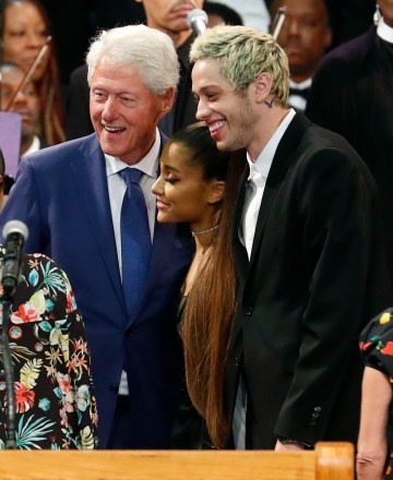 Former President Bill Clinton poses for a photo with Ariana Grande, center, and Pete Davidson, right, during the funeral service for Aretha Franklin at Greater Grace Temple, in Detroit. Franklin died Aug. 16, 2018 of pancreatic cancer at the age of 76
Aretha Franklin, Detroit, USA - 31 Aug 2018