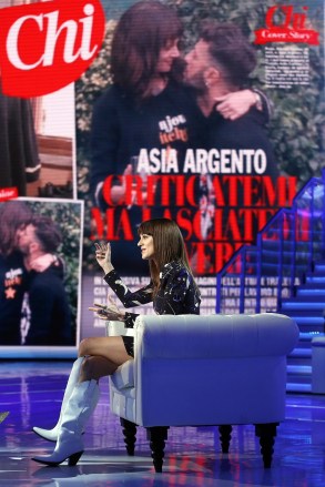 ** RIGHTS: ONLY UNITED STATES, BRAZIL, CANADA ** Rome, ITALY - Italian actress and model, Asia Argento sits on stage as a guest on the TV Show "in Dominica".  Pictured: Asia Argento BACKGRID USA 11 NOVEMBER 2018 BYLINE MUST READ: Samantha Zucchi / BACKGRID USA: +1 310 798 9111 / usasales@backgrid.com UK: +44 208 344 2007 / uksales@backgrid.com *UK Clients - Pictures Containing Children Please Pixelate Face Prior To Publication*