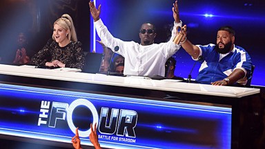 THE FOUR: BATTLE FOR STARDOM: L-R: Judges Meghan Trainor, Sean "Diddy" Combs and DJ Khaled in the "The Finale" Season Two finale episode of THE FOUR: BATTLE FOR STARDOM airing Thursday, August 2 (8:00-10:00 PM ET/PT) on FOX. CR: Ray Mickshaw / FOX. © 2018 FOX Broadcasting Co.