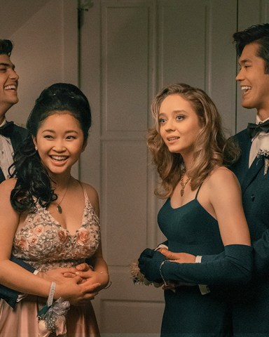 TO ALL THE BOYS IVE LOVED BEFORE 3.  Noah Centineo as Peter Kavinsky, Lana Condor as Lara Jean Covey,  Ross Butler as Trevor, in TO ALL THE BOYS IVE LOVED BEFORE 3. Cr. Katie Yu / Netflix © 2020