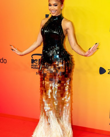 - Point de Vue Out
Mandatory Credit: Photo by Shutterstock (12602860mi)
Saweetie attending the MTV EMAs 2021
2021 MTV Europe Music Awards, Arrivals, Laszlo Papp Budapest Sports Arena, Budapest, Hungary - 14 Nov 2021