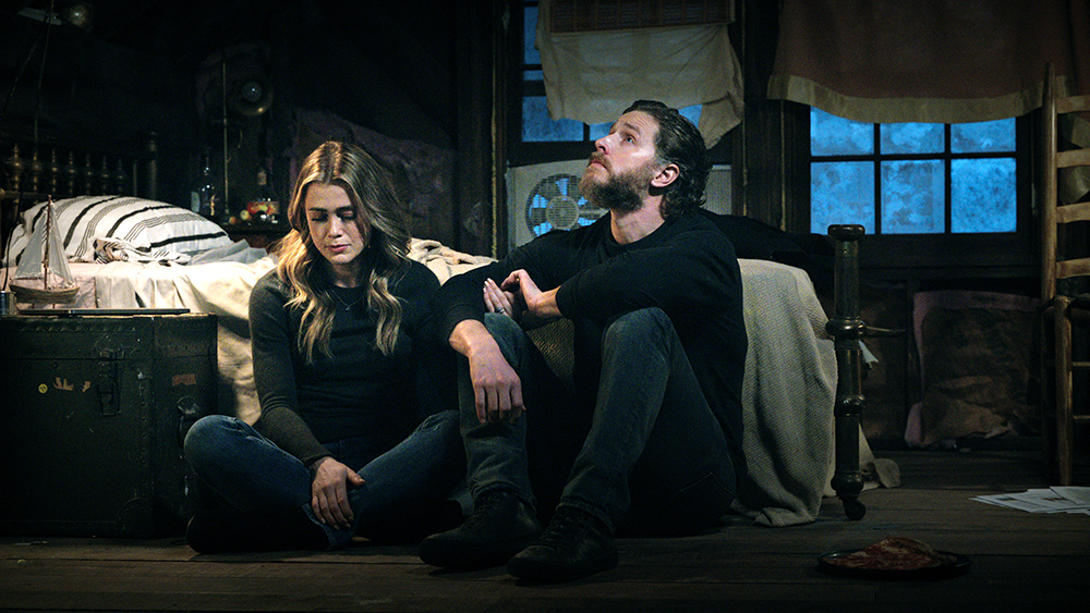 MANIFEST SEASON 04. Melissa Roxburgh as Michaela Stone, Melissa Roxburgh as Michaela Stone in Manifest Season 04. Josh Dallas as Ben Stone, Josh Dallas as Ben Stone in Manifest Season 04. Cr. Netflix © 2022