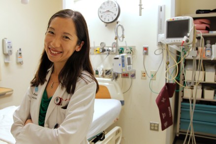 Leana Wen, of Boston, who is doing her medical residency in emergency medicine at Harvard-affiliated Brigham and Women's Hospital and Massachusetts General Hospital, stands in front of a bed in the emergency department at Brigham and Women's, in Boston. Wen chose emergency medicine because the hours are more flexible than those of primary care physicians
Not Dr Welby, Boston, USA