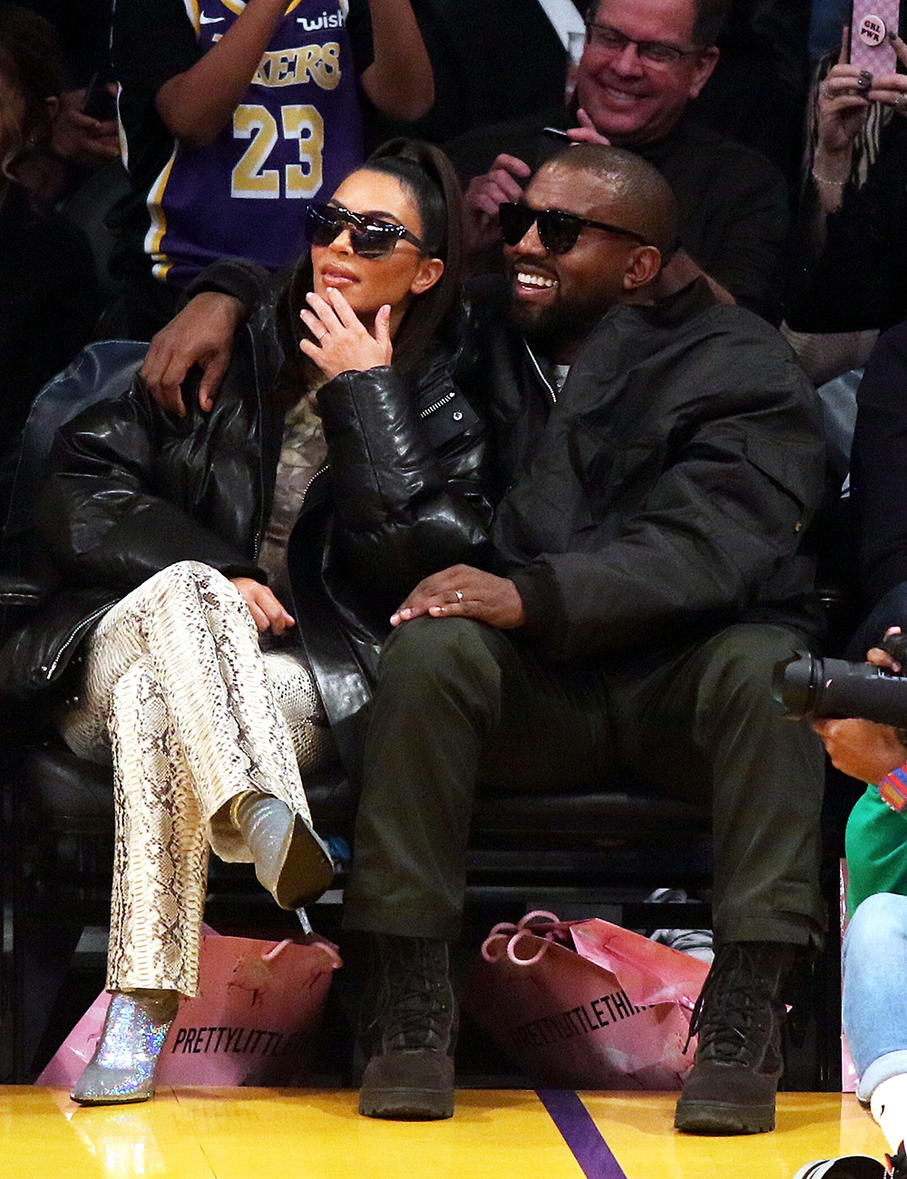 Kim Kardashian West And Kanye West Attend A Basketball Game Between The Los Angeles Lakers Vs The Cleveland Cavaliers At The Staples Center In Los Angeles, CA