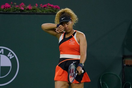 Naomi Osaka, of Japan, reacts to a comment from a spectator during her match against Veronika Kudermetova, of Russia, at the BNP Paribas Open tennis tournament, in Indian Wells, Calif
Tennis, Indian Wells, United States - 12 Mar 2022