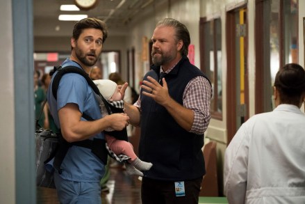 NEW AMSTERDAM -- "Your Turn" Episode 201 -- Pictured: (lr) Ryan Eggold as Dr. Max Goodwin, Tyler Labine as Dr. Iggy Frome -- (Photo by: Virginia Sherwood/NBC)