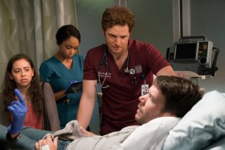 CHICAGO MED -- "Be My Better Half" Episode 401 -- Pictured: (l-r) Yaya DaCosta as April Sexton, Nick Gehlfuss as Will Halstead -- (Photo by: Elizabeth Sisson/NBC)