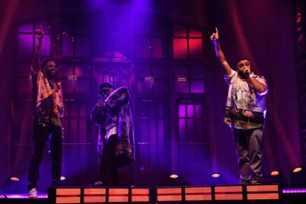 SATURDAY NIGHT LIVE -- Episode 1767 -- Pictured: (l-r) Musical guests Big Sean, Lil Wayne, DJ Khalid perform on May 18, 2019 -- (Photo by: Will Heath/NBC)