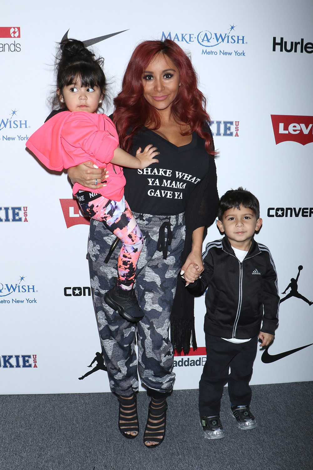 Nicole Snooki Polizzi (C), daughter Giovanna Marie LaValle and son Lorenzo Dominic LaVelle (R)Rookie USA show, Fall Winter 2017, New York Fashion Week, USA - 15 Feb 2017