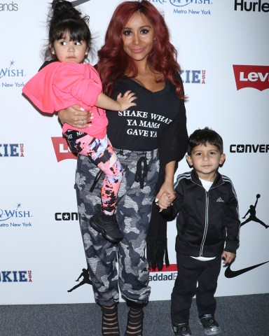 Nicole Snooki Polizzi (C), daughter Giovanna Marie LaValle and son Lorenzo Dominic LaVelle (R)Rookie USA show, Fall Winter 2017, New York Fashion Week, USA - 15 Feb 2017