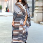 Katie Holmes Is Absolutely Stunning In A Chloe Striped Knit Open-front Maxi Sweater Dress And Chloe Tennis Shoes On Her Way To Good Morning America In New York City
